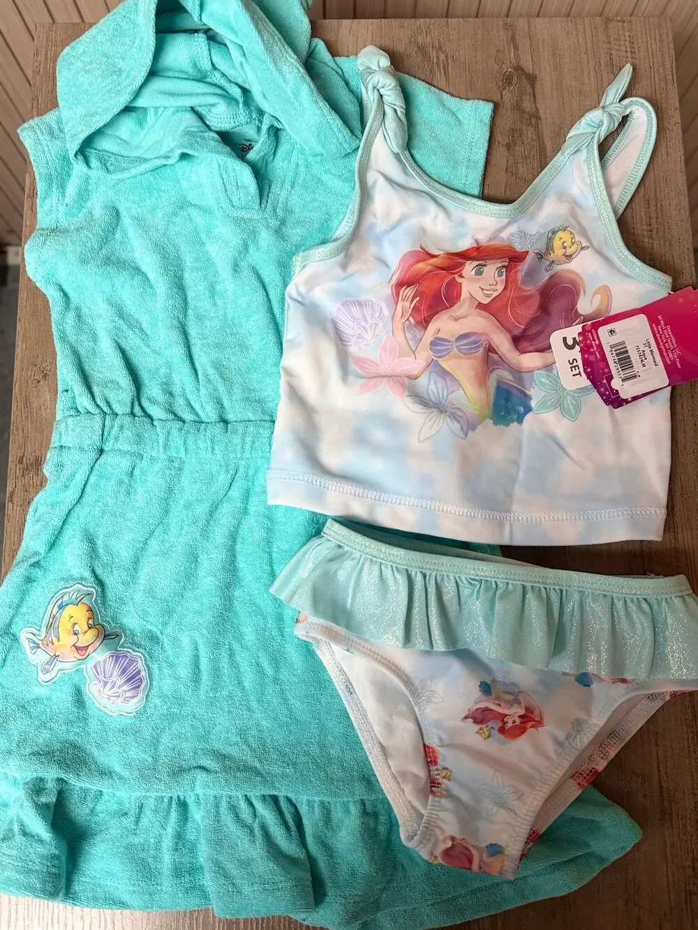 Disney Princess The Little Mermaid 3-Piece Swimsuit Set UPF 50+ Aqua Size 3T